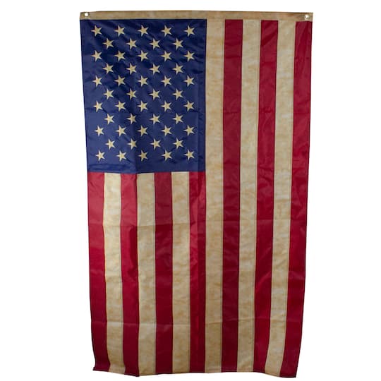 Patriotic Tea-Stained Embroidered American Flag with Grommets
